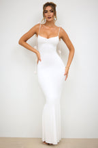 Chic Slinky Jersey Rose Detail Evening Gown in White