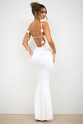 Chic Slinky Jersey Rose Detail Evening Gown in White