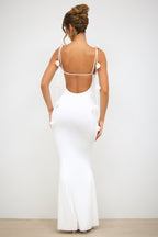 Chic Slinky Jersey Rose Detail Evening Gown in White