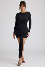 Chic Long Sleeve Draped Mini Dress in Black