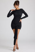 Chic Long Sleeve Draped Mini Dress in Black