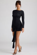 Chic Long Sleeve Draped Mini Dress in Black