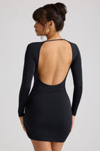 Chic Long Sleeve Draped Mini Dress in Black