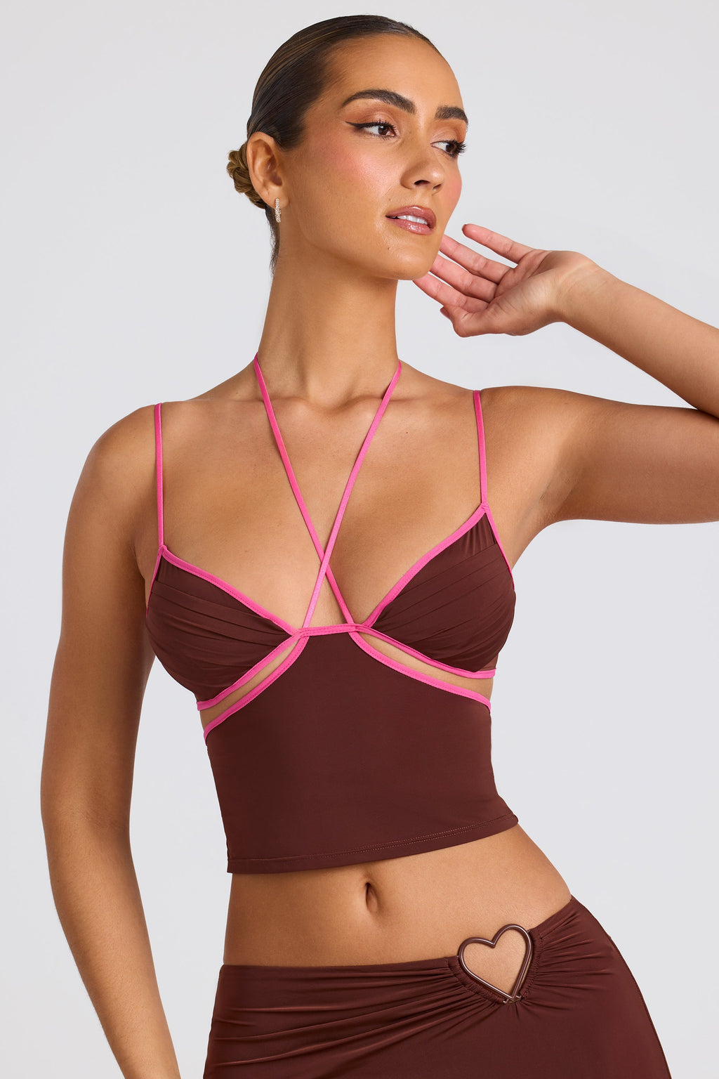 Chic Contrast Binding Cami Top in Chocolate Brown