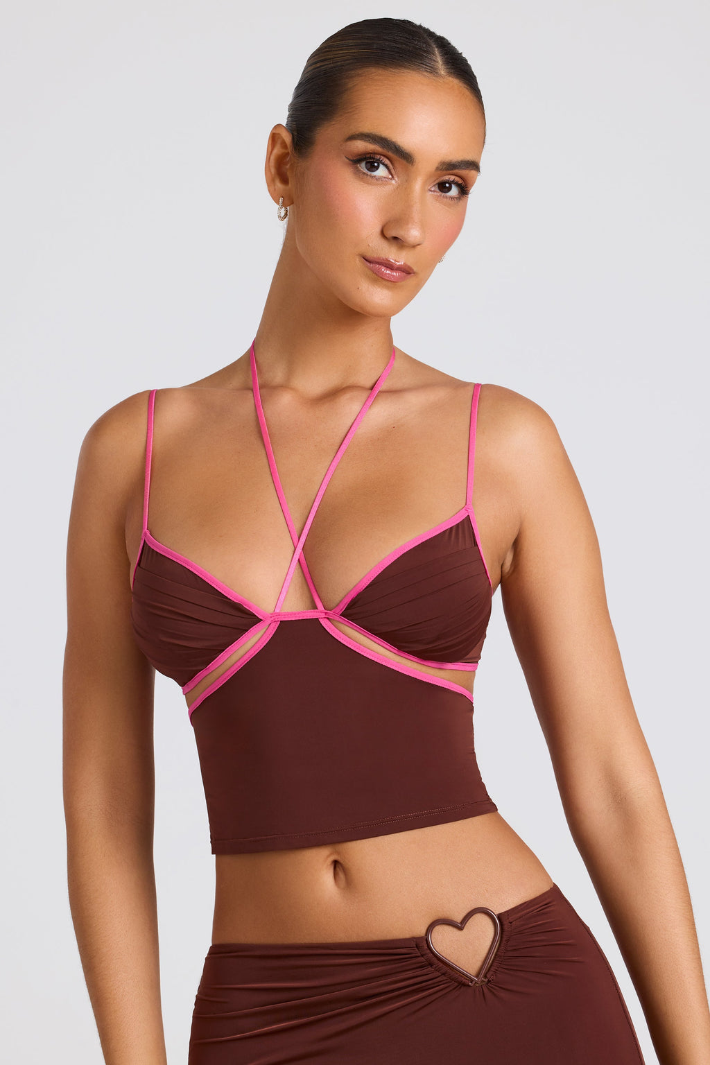 Chic Contrast Binding Cami Top in Chocolate Brown