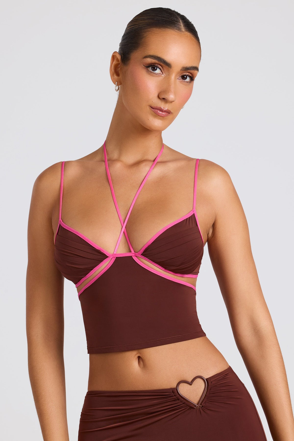 Chic Contrast Binding Cami Top in Chocolate Brown