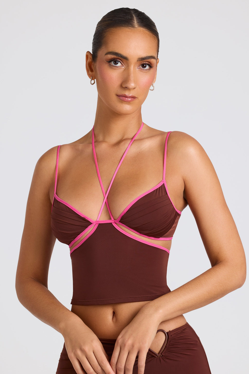 Chic Contrast Binding Cami Top in Chocolate Brown