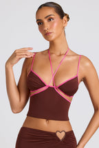 Chic Contrast Binding Cami Top in Chocolate Brown