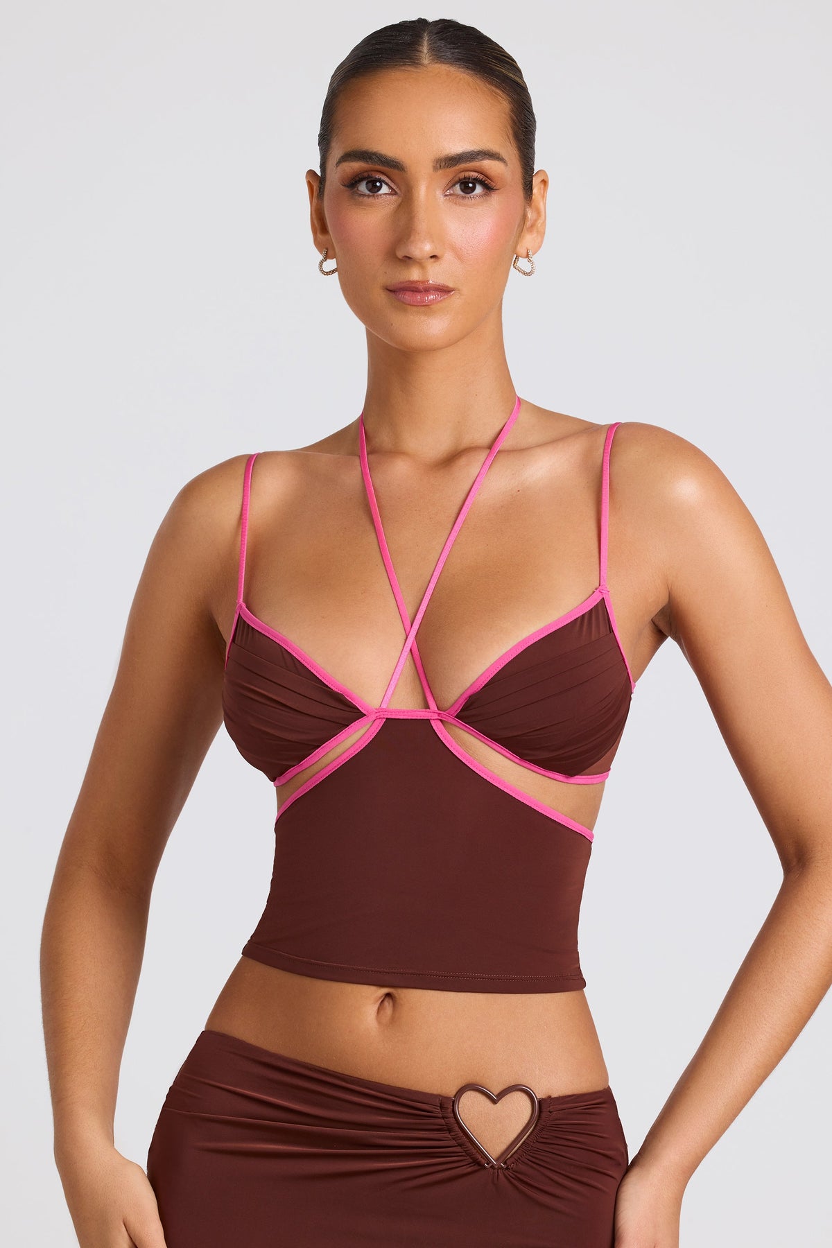 Chic Contrast Binding Cami Top in Chocolate Brown
