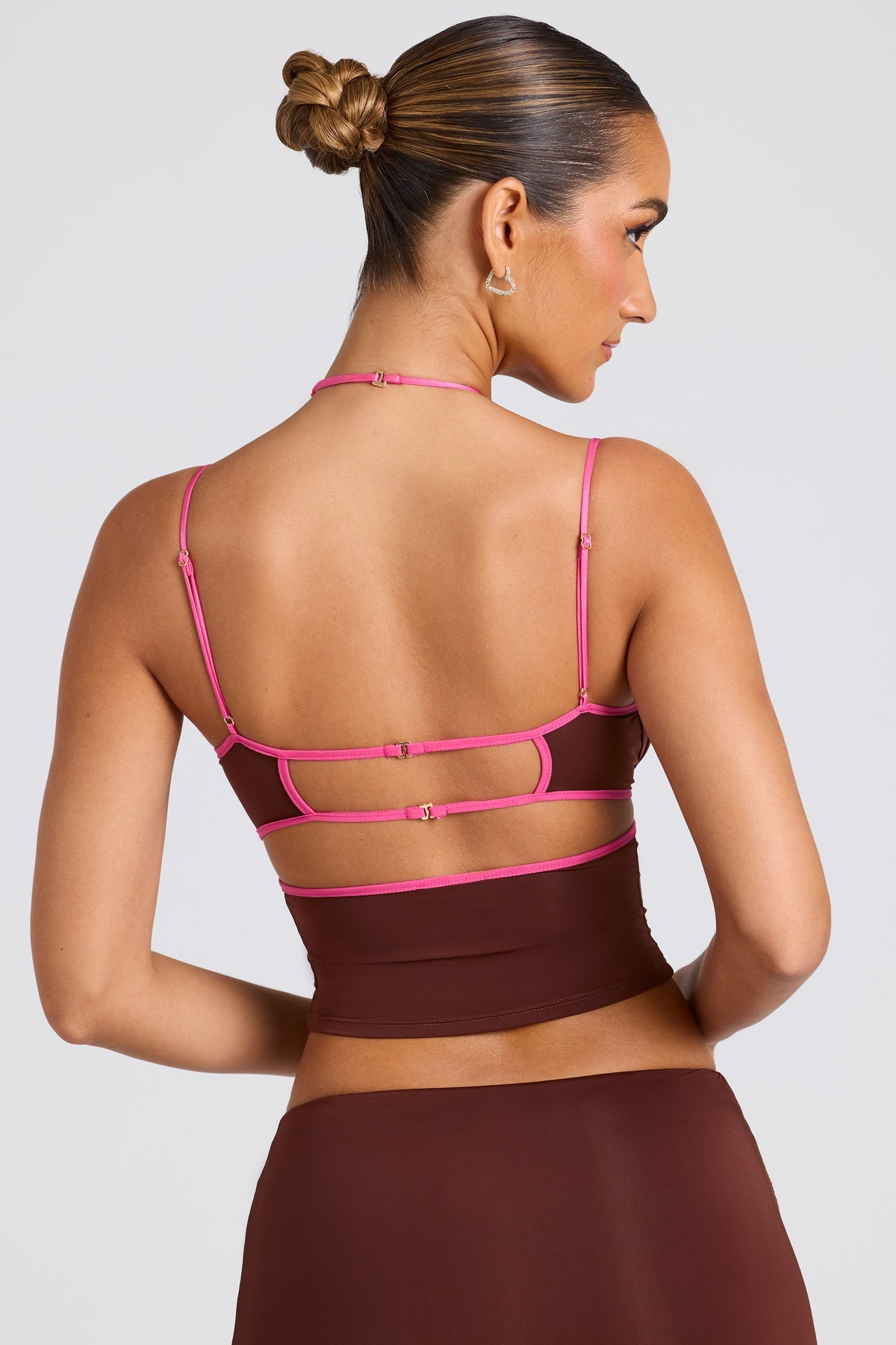 Chic Contrast Binding Cami Top in Chocolate Brown