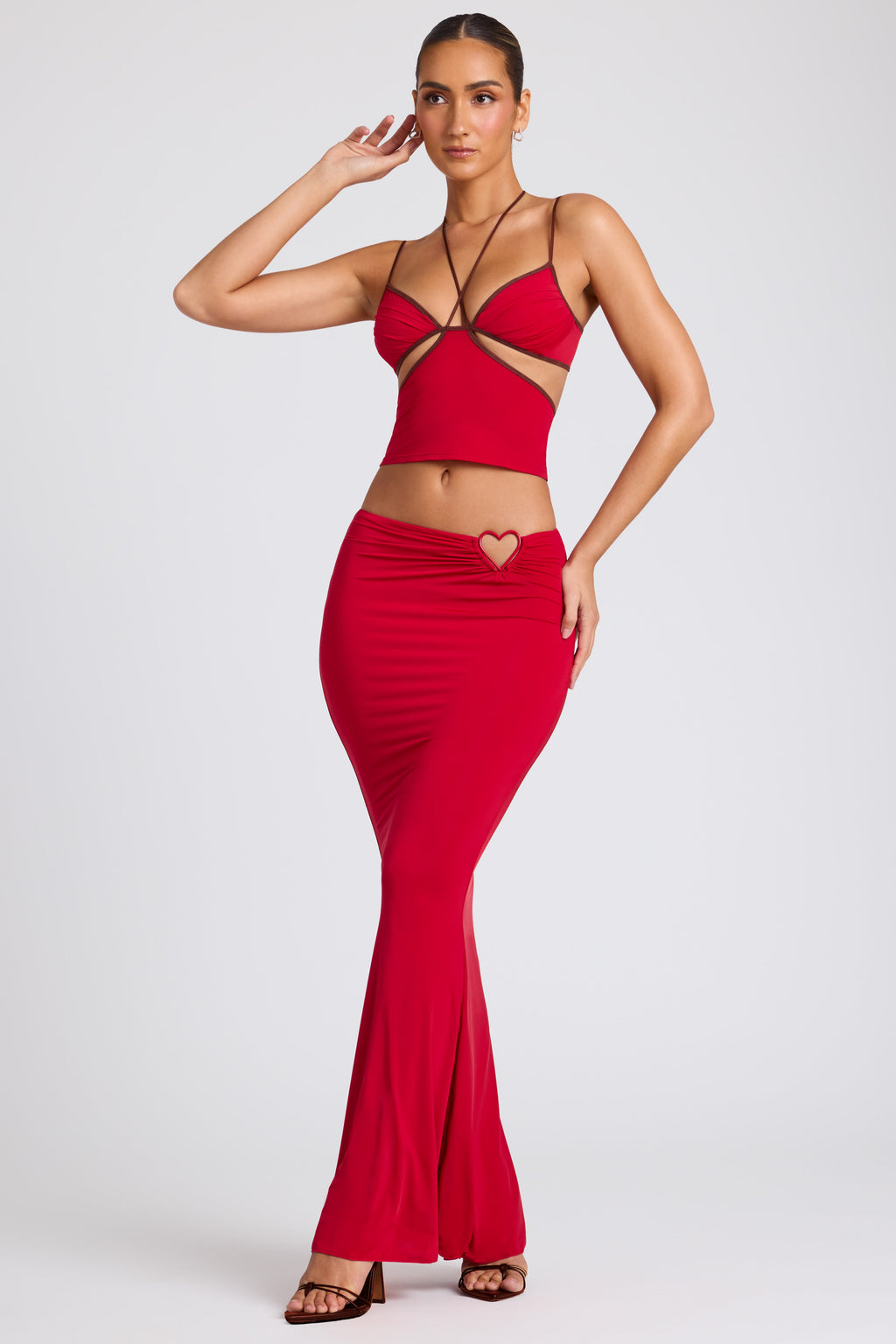Chic Mid Rise Maxi Skirt in Fire Red