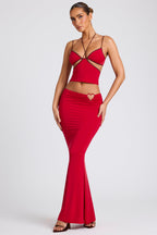 Chic Mid Rise Maxi Skirt in Fire Red