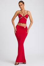 Chic Mid Rise Maxi Skirt in Fire Red