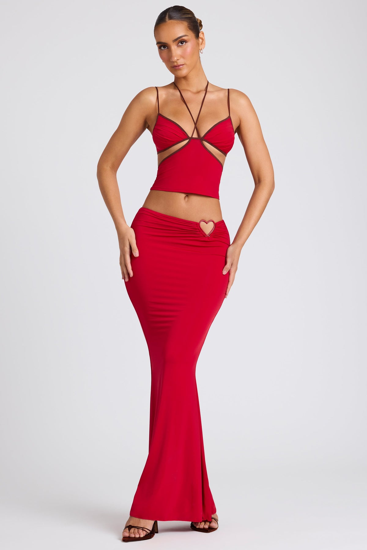 Chic Mid Rise Maxi Skirt in Fire Red