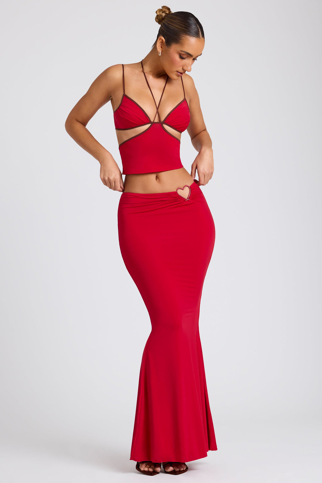 Chic Mid Rise Maxi Skirt in Fire Red