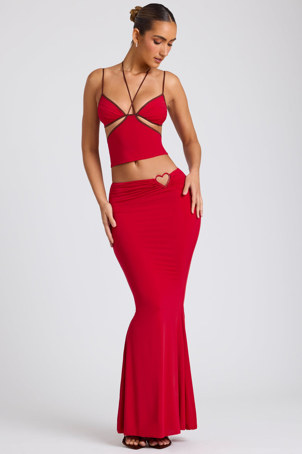 Chic Mid Rise Maxi Skirt in Fire Red