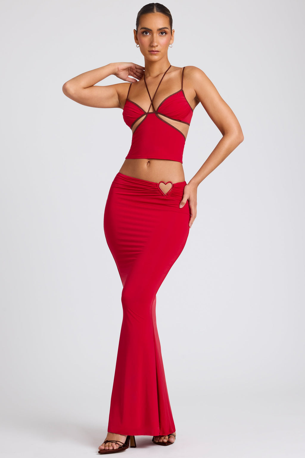 Chic Mid Rise Maxi Skirt in Fire Red