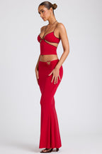 Chic Mid Rise Maxi Skirt in Fire Red