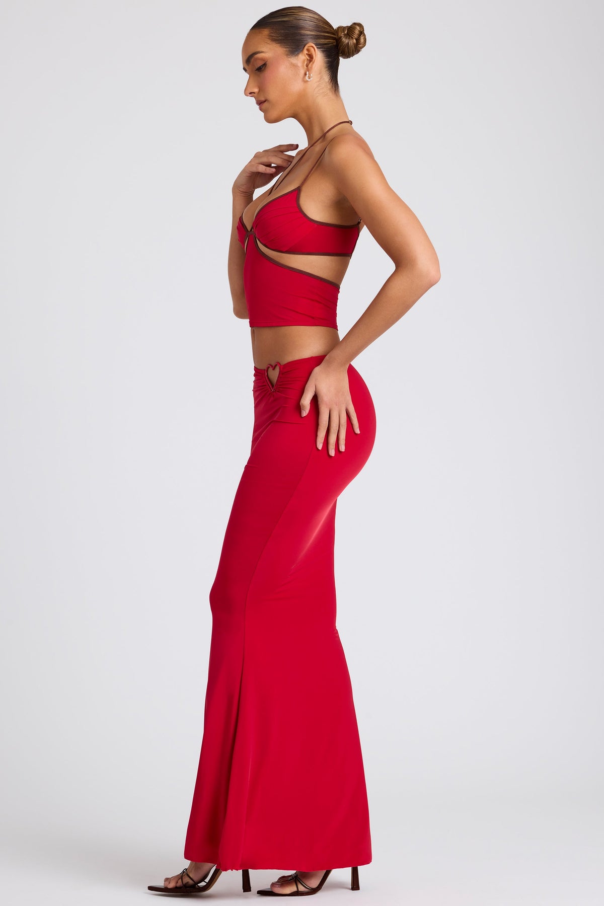 Chic Mid Rise Maxi Skirt in Fire Red