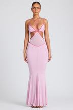 Chic Contrast Binding Cut Out Evening Gown in Soft Pink