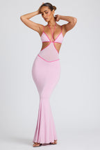 Chic Contrast Binding Cut Out Evening Gown in Soft Pink