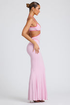 Chic Contrast Binding Cut Out Evening Gown in Soft Pink