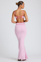 Chic Contrast Binding Cut Out Evening Gown in Soft Pink