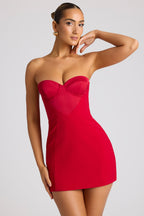 Chic Strapless A-Line Mini Dress in Fire Red