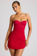 Chic Strapless A-Line Mini Dress in Fire Red