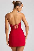 Chic Strapless A-Line Mini Dress in Fire Red