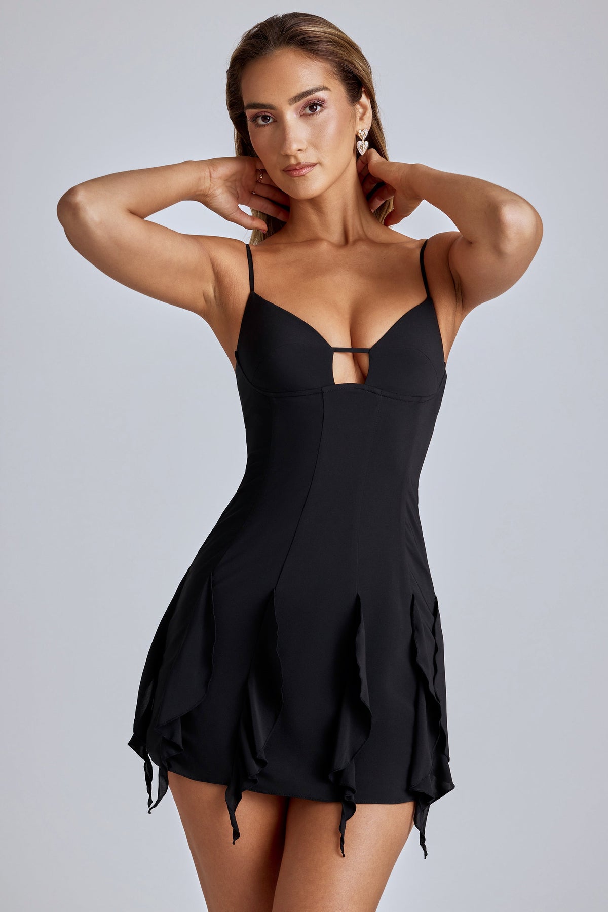 Chic Ruffle A-Line Mini Dress in Black