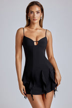 Chic Ruffle A-Line Mini Dress in Black