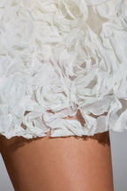 Chic Embellished Floral-Appliqué Lace-Up Mini Dress in White