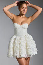 Chic Embellished Floral-Appliqué Lace-Up Mini Dress in White