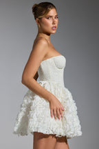 Chic Embellished Floral-Appliqué Lace-Up Mini Dress in White