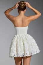 Chic Embellished Floral-Appliqué Lace-Up Mini Dress in White