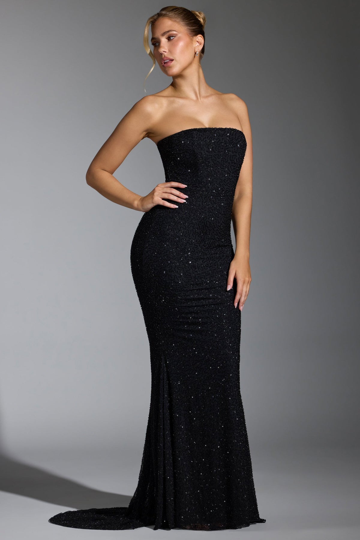 Chic Embellished Corset Gown in Black