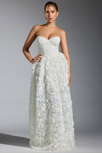 Chic Embellished Floral-Appliqué Corset Gown in White