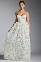 Chic Embellished Floral-Appliqué Corset Gown in White