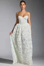 Chic Embellished Floral-Appliqué Corset Gown in White