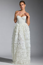 Chic Embellished Floral-Appliqué Corset Gown in White