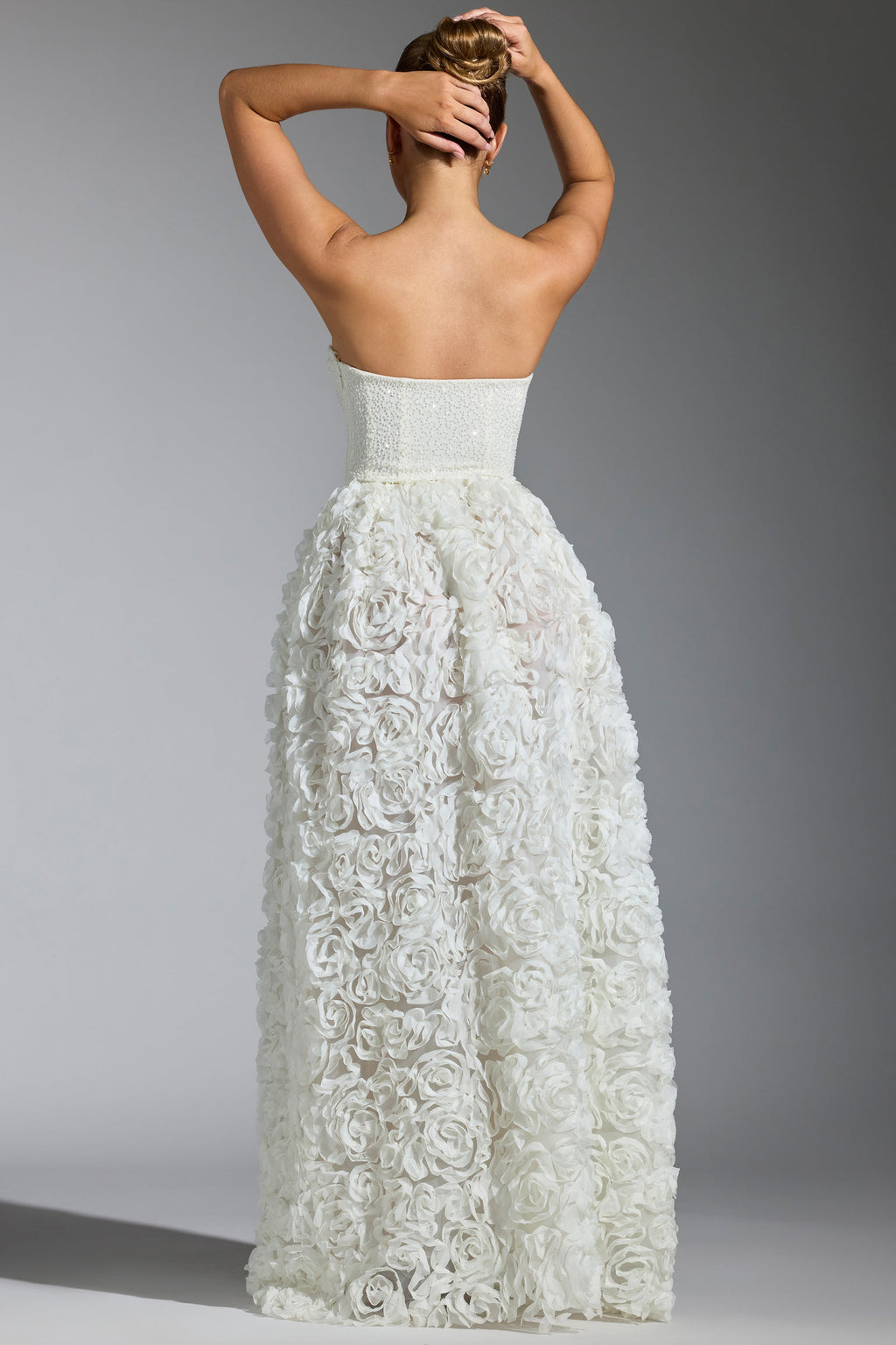 Chic Embellished Floral-Appliqué Corset Gown in White