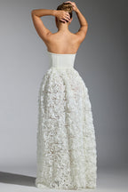 Chic Embellished Floral-Appliqué Corset Gown in White