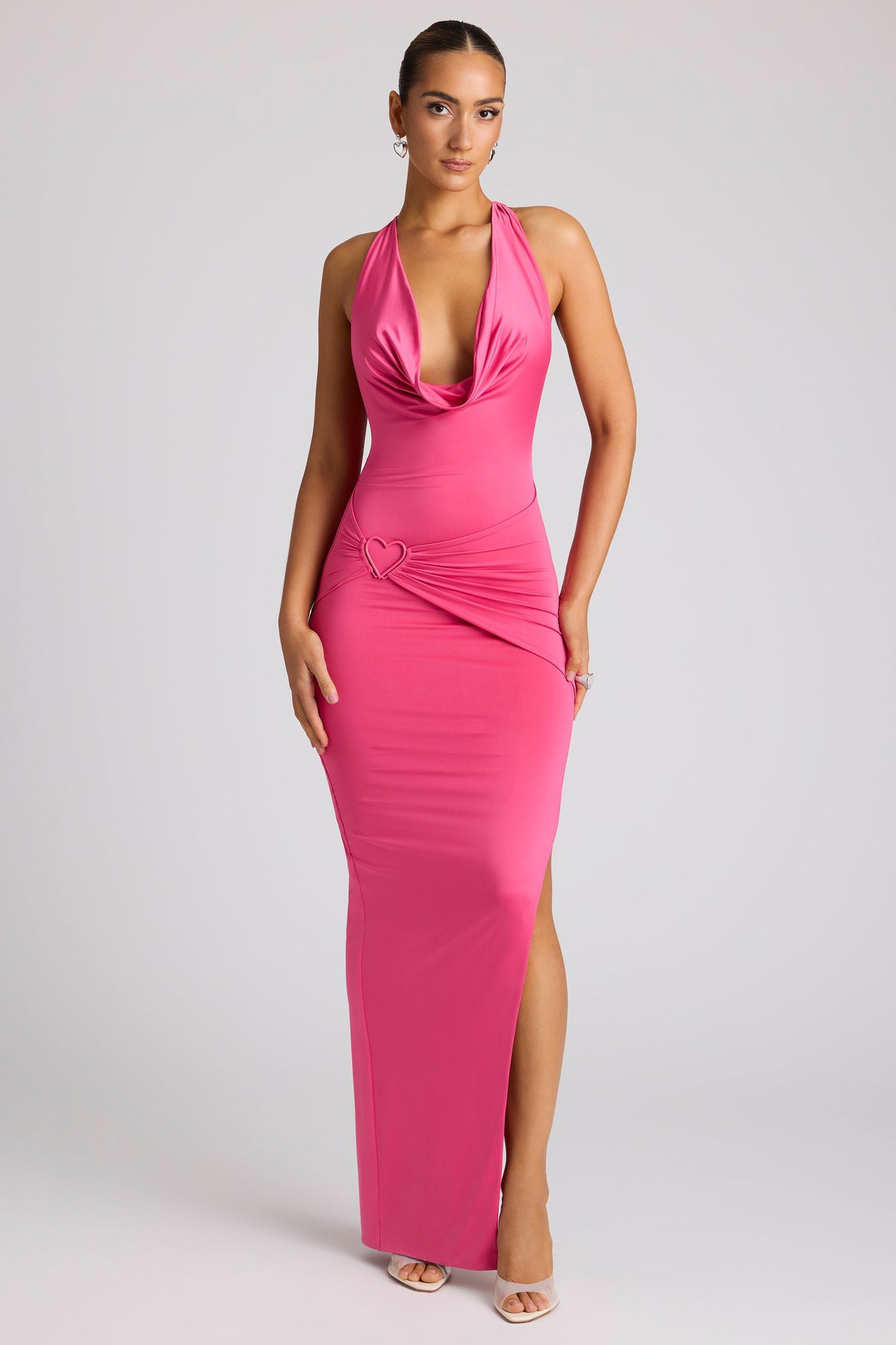 Chic Multiwear Cowl Neck Wrap Over Evening Gown in Magenta