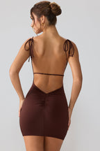 Chic Slinky Jersey Open Back Mini Dress in Espresso