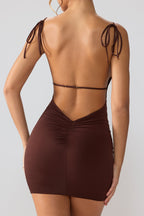 Chic Slinky Jersey Open Back Mini Dress in Espresso