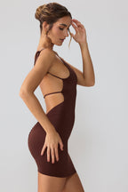 Chic Slinky Jersey Open Back Mini Dress in Espresso