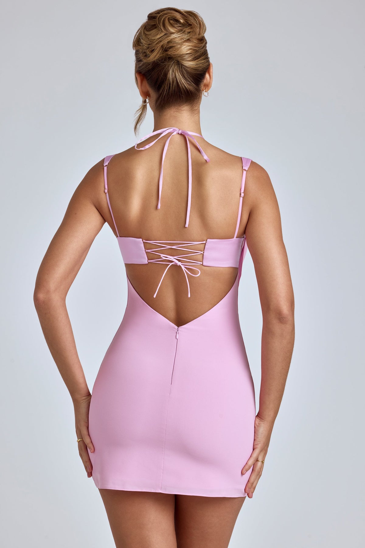Chic Cowl-Neck A-Line Mini Dress in Bubblegum Pink