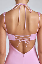 Chic Cowl-Neck A-Line Mini Dress in Bubblegum Pink
