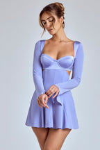 Chic Long Sleeve Godet Mini Dress in Blue Lavender